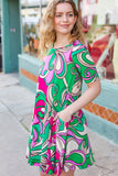 Feeling Bold Fuchsia & Green Abstract Floral Print Dress