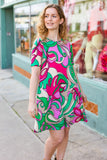 Feeling Bold Fuchsia & Green Abstract Floral Print Dress