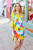 Bright Thoughts Yellow Floral Print V Neck Babydoll Dress