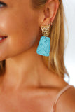 Azure & Gold Geometric Raffia Woven Earrings