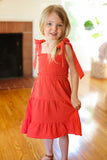 Kids Darling Paprika Crepe Tiered Smocked Shoulder Tie Dress