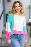 The Slouchy Mint & Pink Drop Shoulder Terry Color Block Top