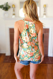 Seafoam Green Floral Halter Neck Tank Top