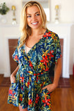 Navy Tropical Floral Surplice Romper