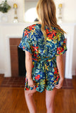 Navy Tropical Floral Surplice Romper