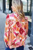 Rust & Magenta Patchwork Print Front Tie Boho Top