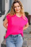 Best In Bold Hot Pink Dolman Ribbed Knit Sweater Top