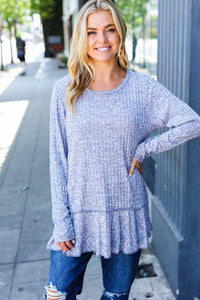 Navy Two Tone Wide Rib Tunic Top