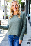 Olive Ribbed Dolman Cropped Sweater