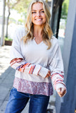 Boho Energy Taupe Stripe & Paisley Twofer Terry Top