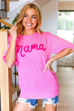 Take A Bow Pink "Mama" Embroidery Puff Sleeve Sweater Top