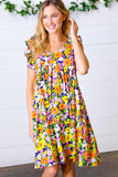 Indigo & Lemon Floral Babydoll Ruffle Dress