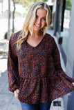 Navy & Rust Leopard Woven Babydoll Top