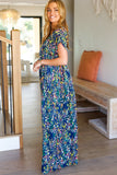 Just Feels Right Navy Blue Floral V Neck Dolman Maxi Dress