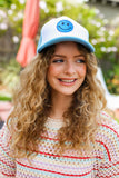 Baby Blue Glitter Smiley Face Mesh Trucker Hat