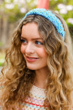 Blue Satin Daisy Rhinestone Headband