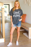 Take A Bow Charcoal "Cool Mom" Embroidery Pop-Up Rib Dolman Top