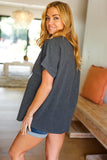 Take A Bow Charcoal "Cool Mom" Embroidery Pop-Up Rib Dolman Top