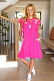 Bright Thoughts Hot Pink Embroidered Notched Neck Tassel Dress