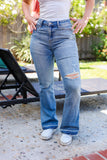 Judy Blue Medium Wash Mid Rise Release Hem Distressed Bootcut Jeans