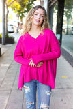 Be Bold Magenta Oversized V Neck Rib Knit Sweater