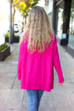 Be Bold Magenta Oversized V Neck Rib Knit Sweater