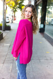 Be Bold Magenta Oversized V Neck Rib Knit Sweater