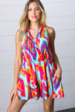 Vibrant Multicolor Abstract Sleeveless Surplice Romper