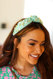 Mint Heart Pearl & Jewel Knot Knit Headband