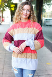 Fall For You Rust Multicolor Stripe Cable Knit Mock Neck Sweater