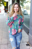 Everyday Hunter Green Floral Brushed Hacci Sweater Top