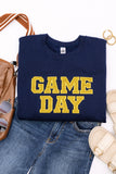 PREORDER: Embroidered Glitter Game Day Sweatshirt in Navy/Golden Yellow