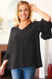 Falling In Love Black Hi-Lo Ruffle Sleeve Woven Top