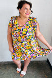 Indigo & Lemon Floral Babydoll Ruffle Dress