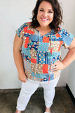 Blue & Orange Boho Patchwork Raglan Top