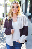 Cozy Up Brown Color Block Collared Zip Up Sweater