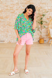 Dreamer Peplum Top in Emerald and Pink Floral