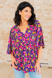 Dreamer Peplum Top in Purple and Pink Floral