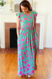 Stand Out Green & Fuchsia Floral Fit & Flare Maxi Dress