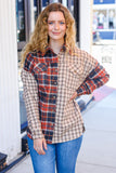 Make A Statement Rust & Taupe Plaid Color Block Shacket