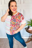 Always Fun Ivory & Fuchsia Stripe and Crochet Print Top