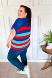 Forget Me Not Royal Blue Stripe Short Sleeve Dolman Sweater