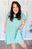 Out For The Day Sage Crinkle Woven Ruffle Sleeve Dress