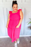 Lots To Love Fuchsia Smocked Flutter Sleeve Tiered Midi Dress