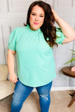 Follow Me Mint Frill Mock Neck Woven Top