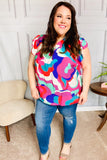 Find Yourself Fuchsia Geo Abstract V Neck Flutter Sleeve Top