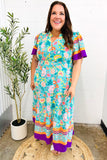 Beautiful You Mint Floral Border Print Smocked Waist Maxi Dress