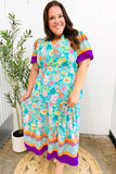 Beautiful You Mint Floral Border Print Smocked Waist Maxi Dress