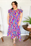 Feel Your Best Purple Abstract Print Smocked Ruffle Sleeve Maxi Dress