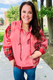 Adorable in Marsala Plaid Color Block Zipper French Terry Hoodie